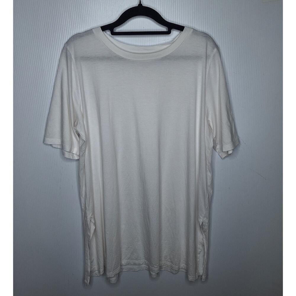 Eileen Fisher Organic Cotton T-shirt White Large Split Side 1/2 Sleeve Basic